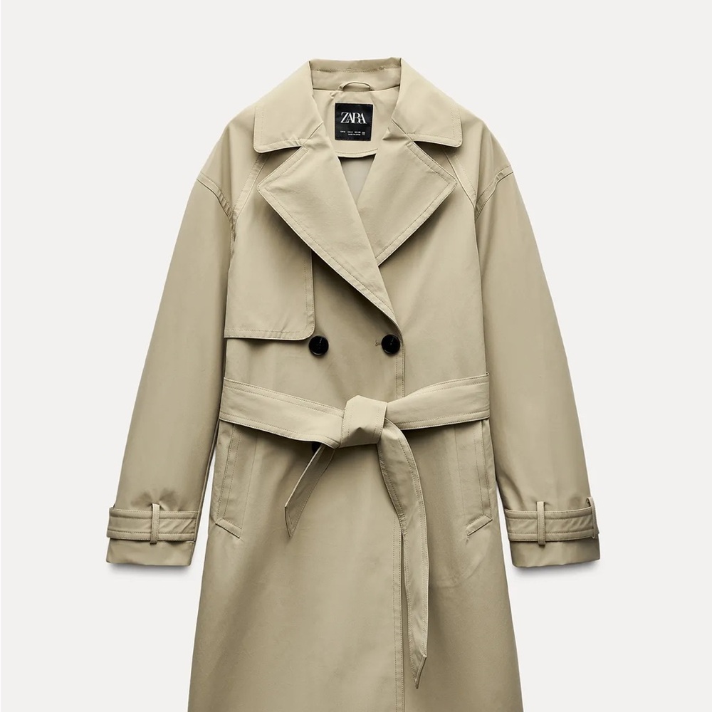 Zara Water Repellent Belted midi Trench Coat EUC size XS